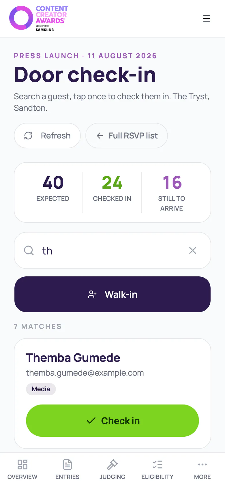 Door check-in on a phone