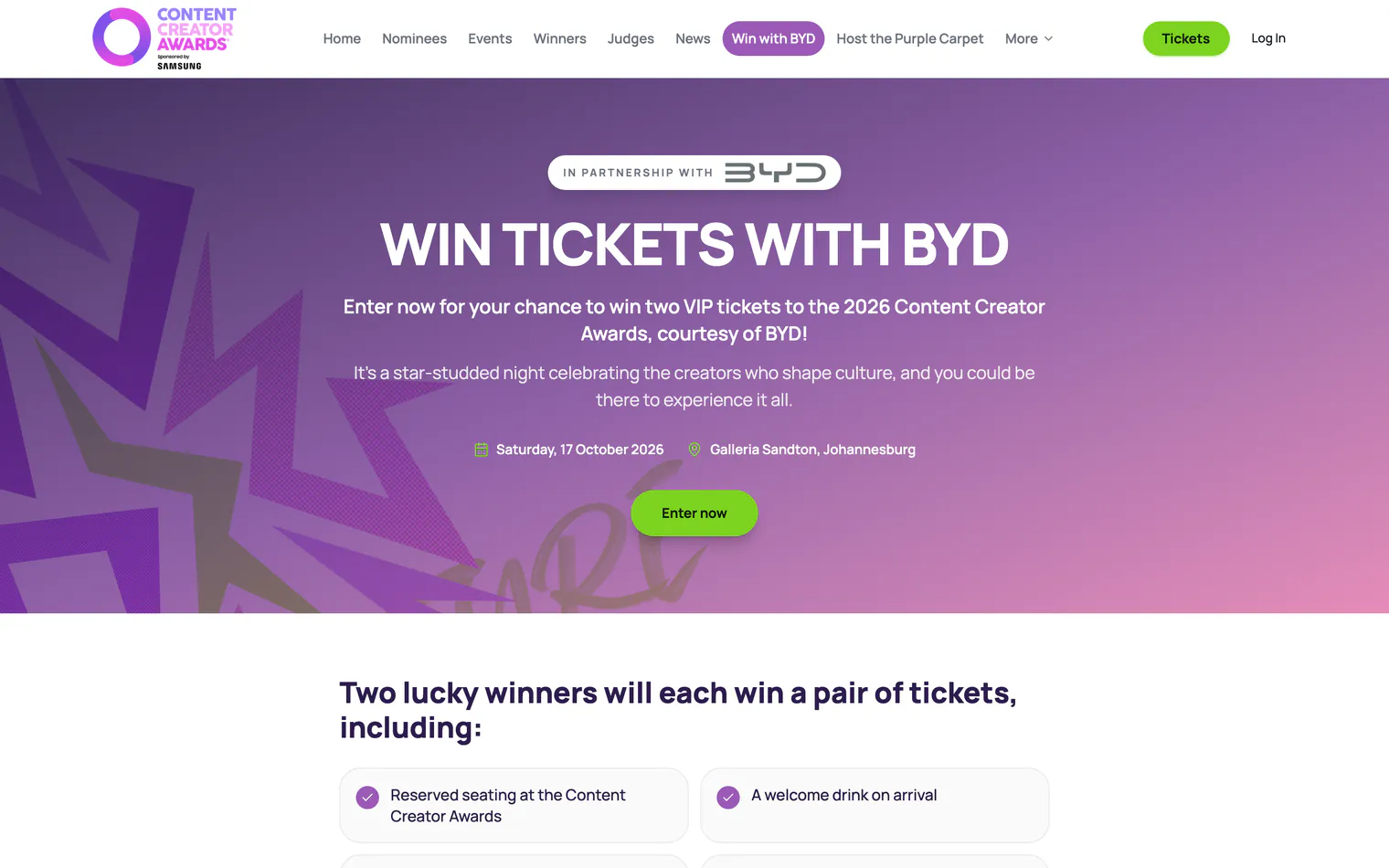A sponsor ticket giveaway page