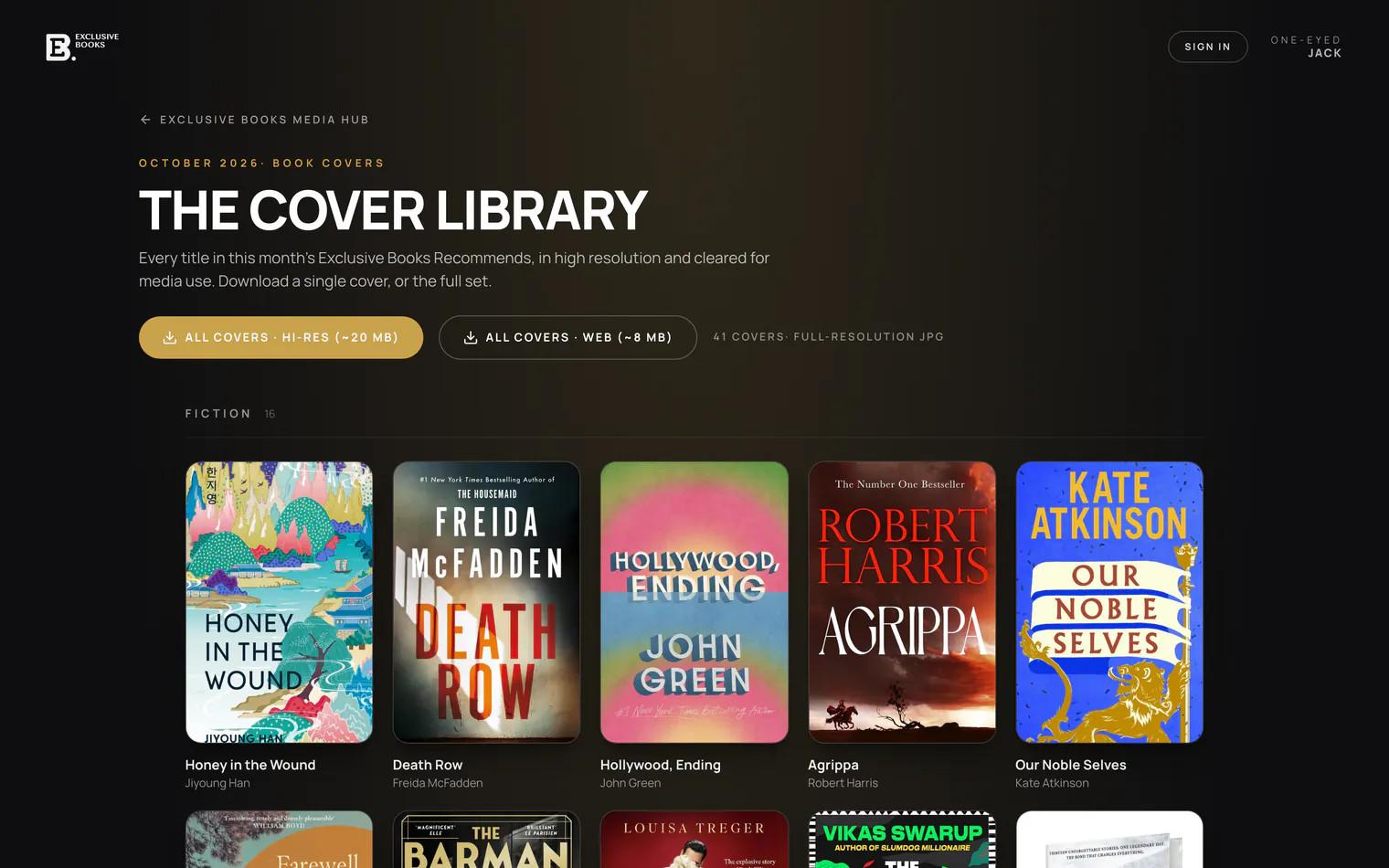 The Cover Library with download buttons for the hi-res and web packs