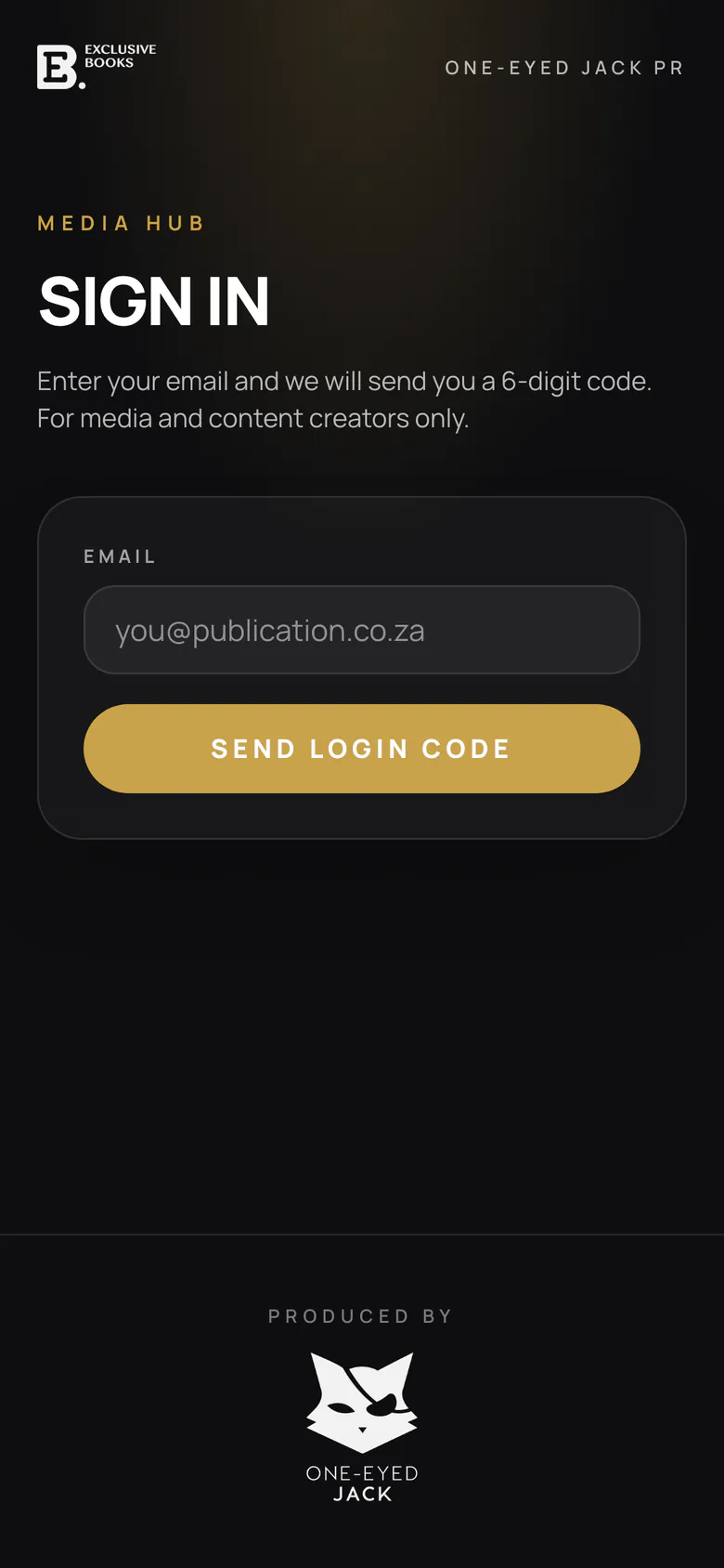 Signing in to the media hub with an email code, on a phone