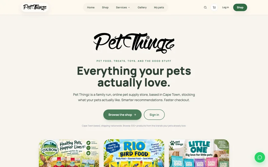Pet Thingz on a computer screen